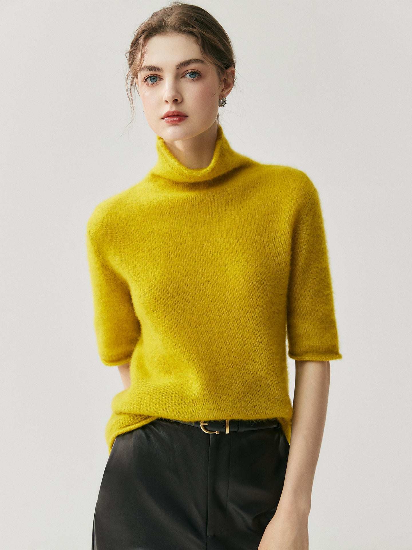 75% Cashmere + 25% Silk Women's Short-Sleeved Thin Knit Base Layer Undershirts