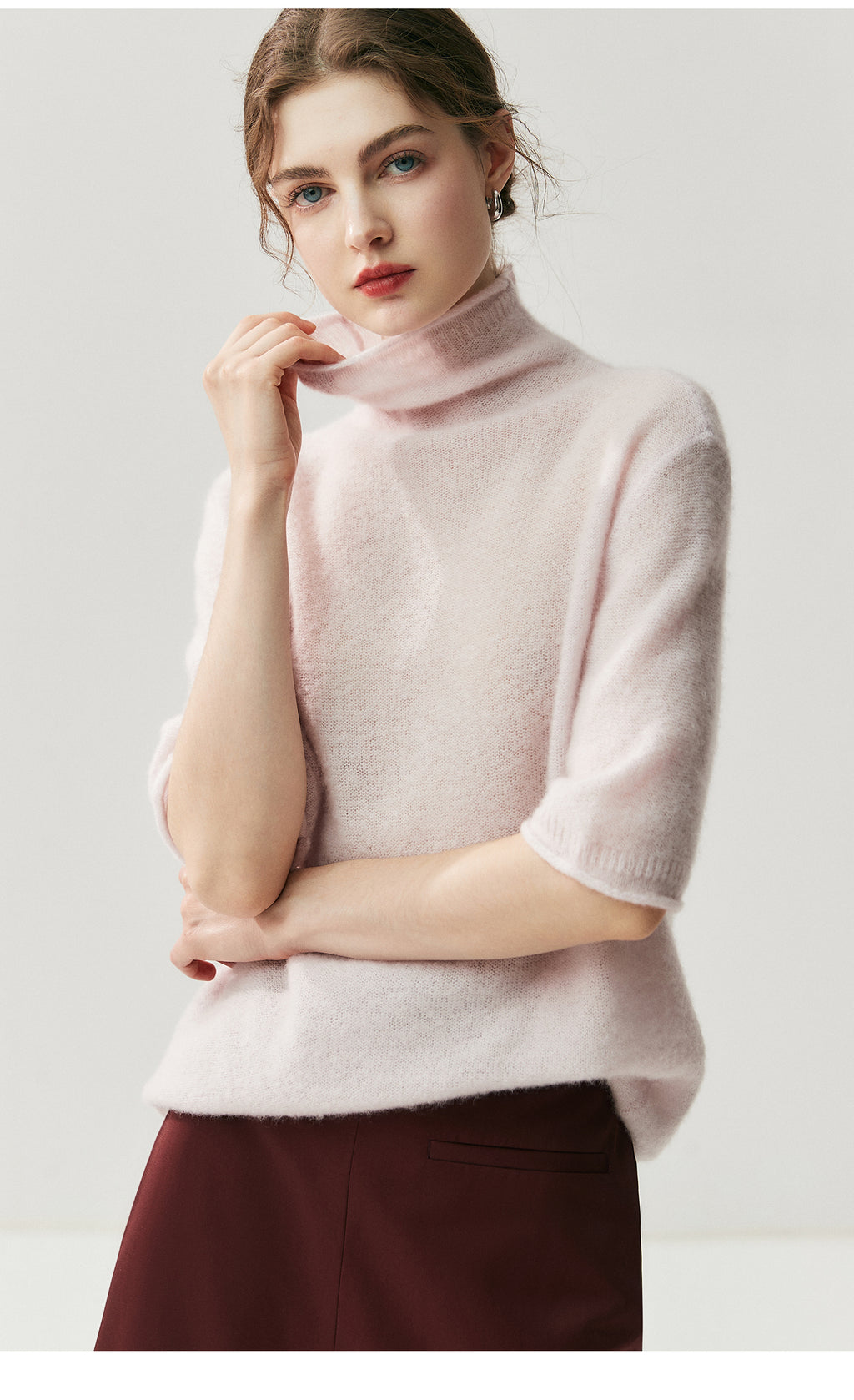 75% Cashmere + 25% Silk Women's Short-Sleeved Thin Knit Base Layer Undershirts
